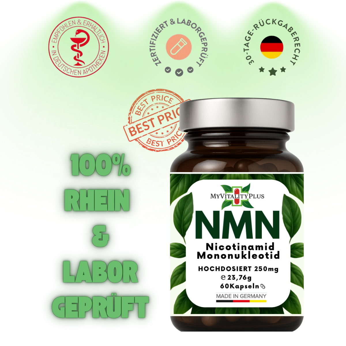 NMN Kapseln | Hochdosiert | 500mg Tagesdosis | von MyVitalityPlus