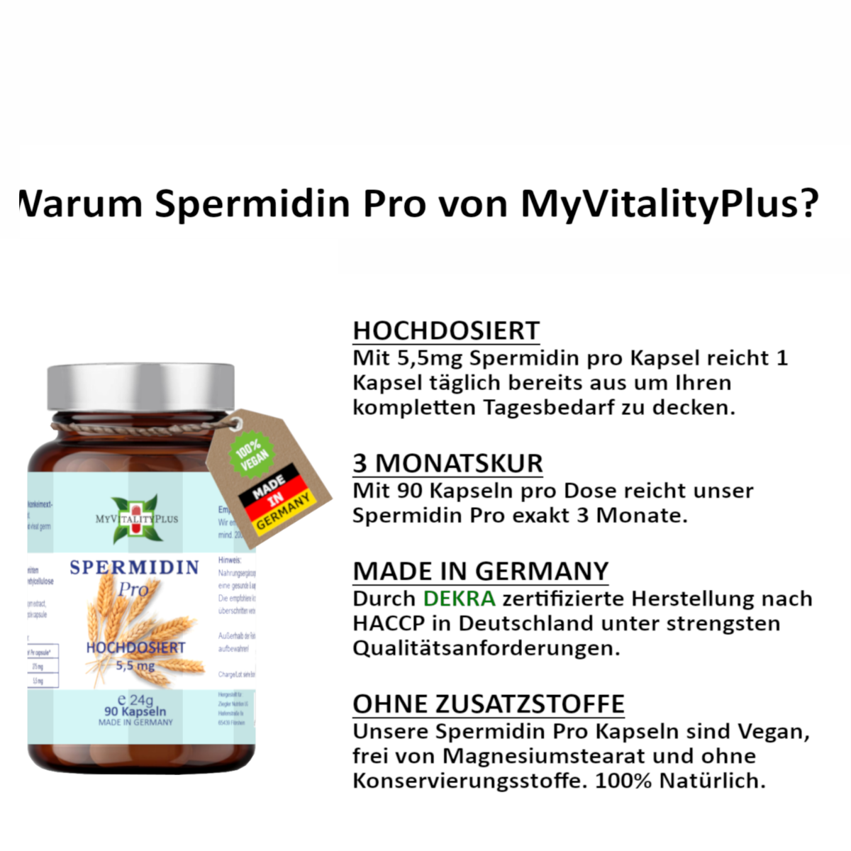 Spermidin Pro 5,5 mg – 90 vegane Kapseln  | MyVitalityPlus