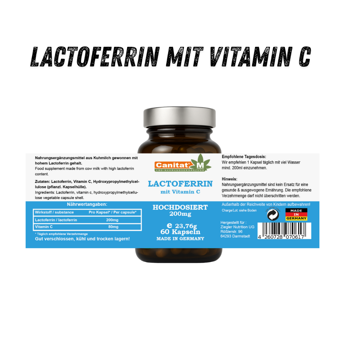 Lactoferrin Forte 200 mg + 80 mg Vitamin C – 60 Kapseln