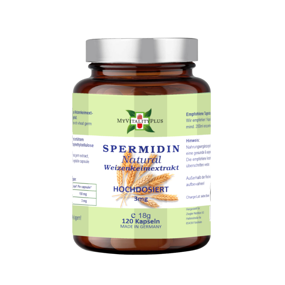 Spermidin Natural 3 mg – 120 vegane Kapseln | Zellschutz & Langlebigkeit |  MyVitalityPlus