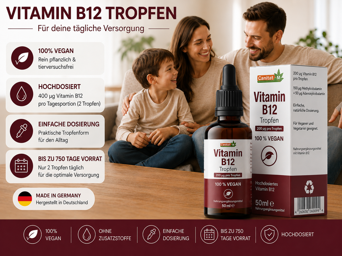 Vitamin B12 Tropfen – 50 ml | Hochdosiert, vegan & bioverfügbar| Canitat M®