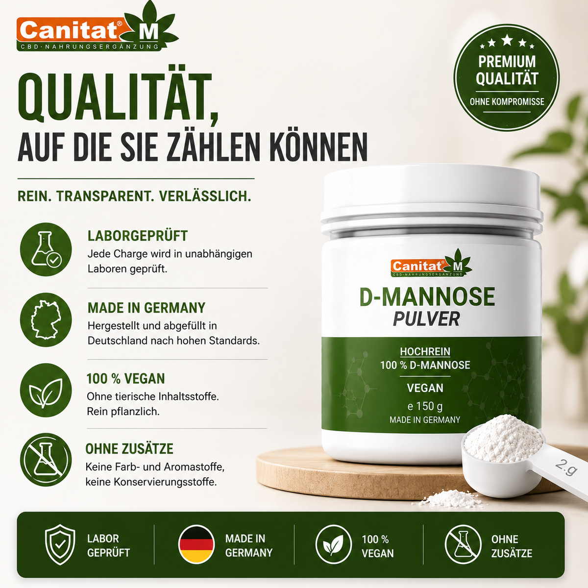 Canitat M | D-Mannose Pulver | 150g Hochreines veganes D-Mannose Pulver