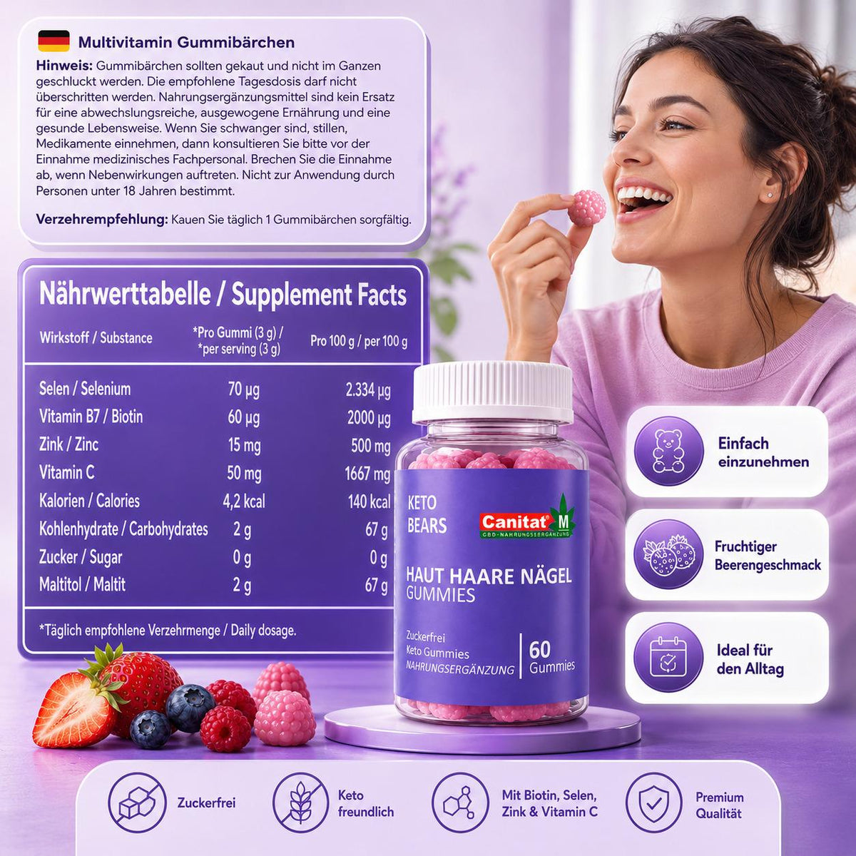 Haut Haare Nägel Gummies von Canitat M – 60 Gummies