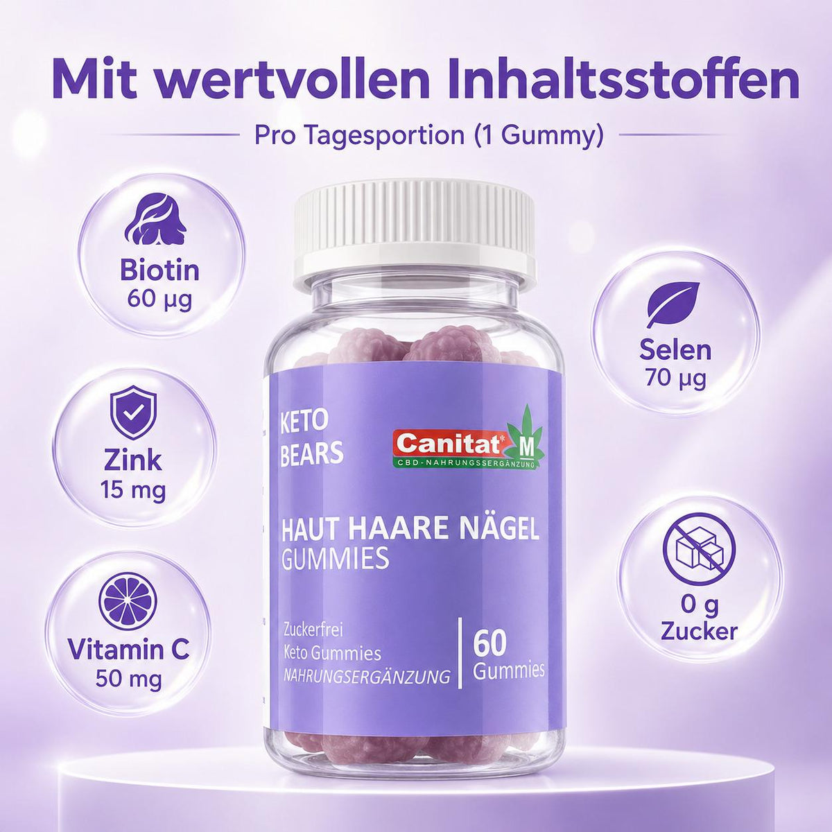 Haut Haare Nägel Gummies von Canitat M – 60 Gummies