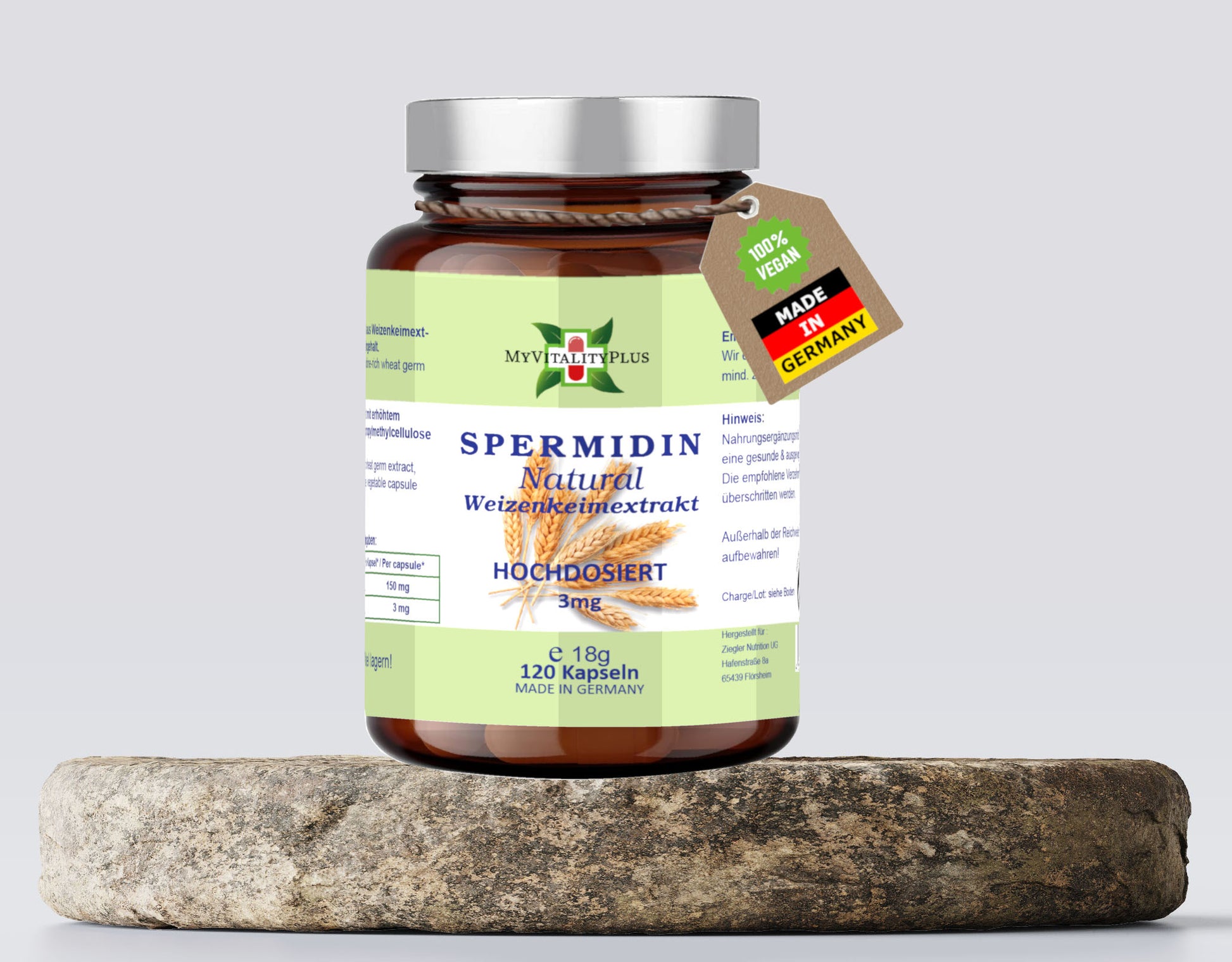 Spermidin Natural 3 mg – 120 vegane Kapseln | Zellschutz & Langlebigkeit |  MyVitalityPlus