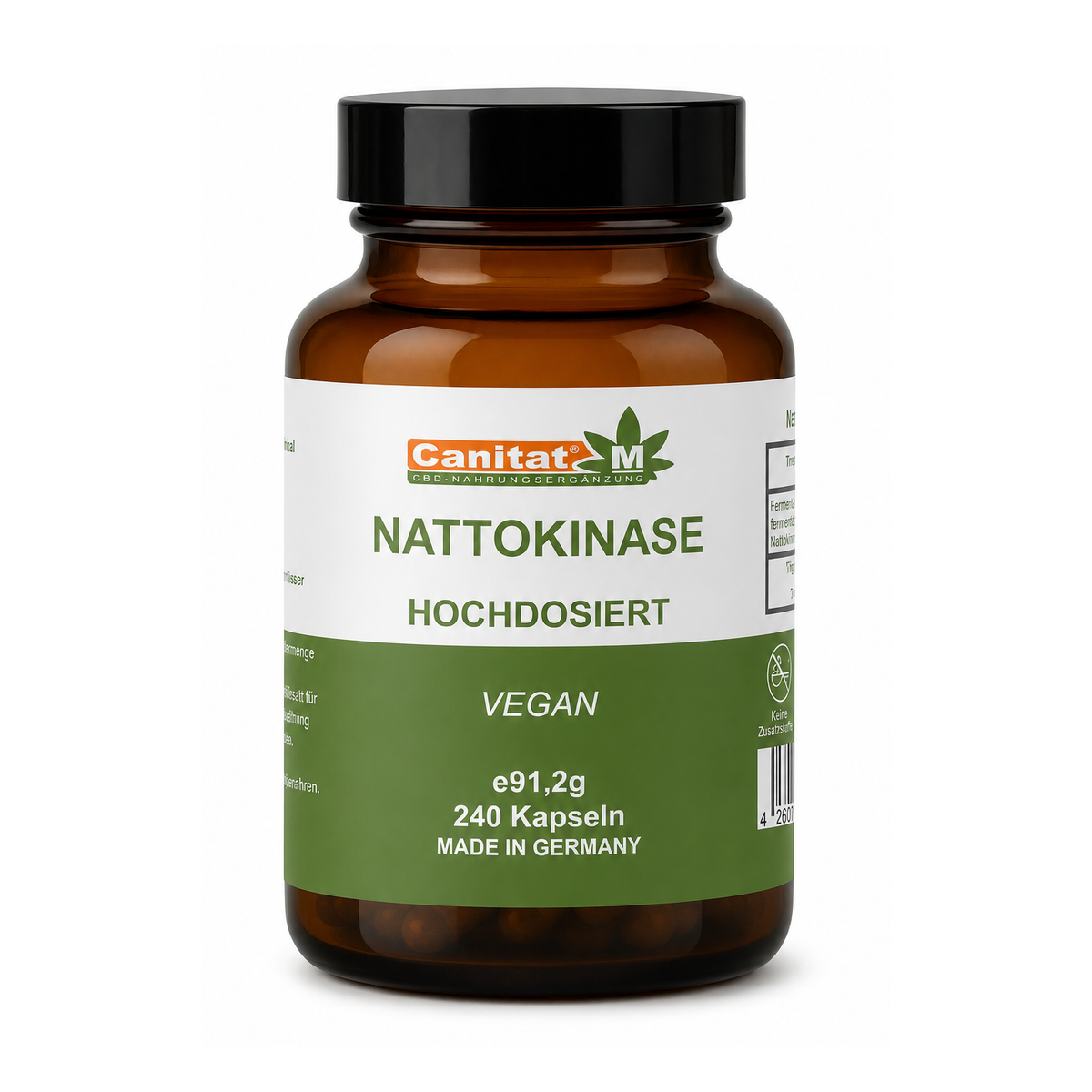 Nattokinase 20.000 FU/g – 2.000 FU pro Kapsel | 240 vegane Kapseln | 8 Monate Vorrat | Canitat® M
