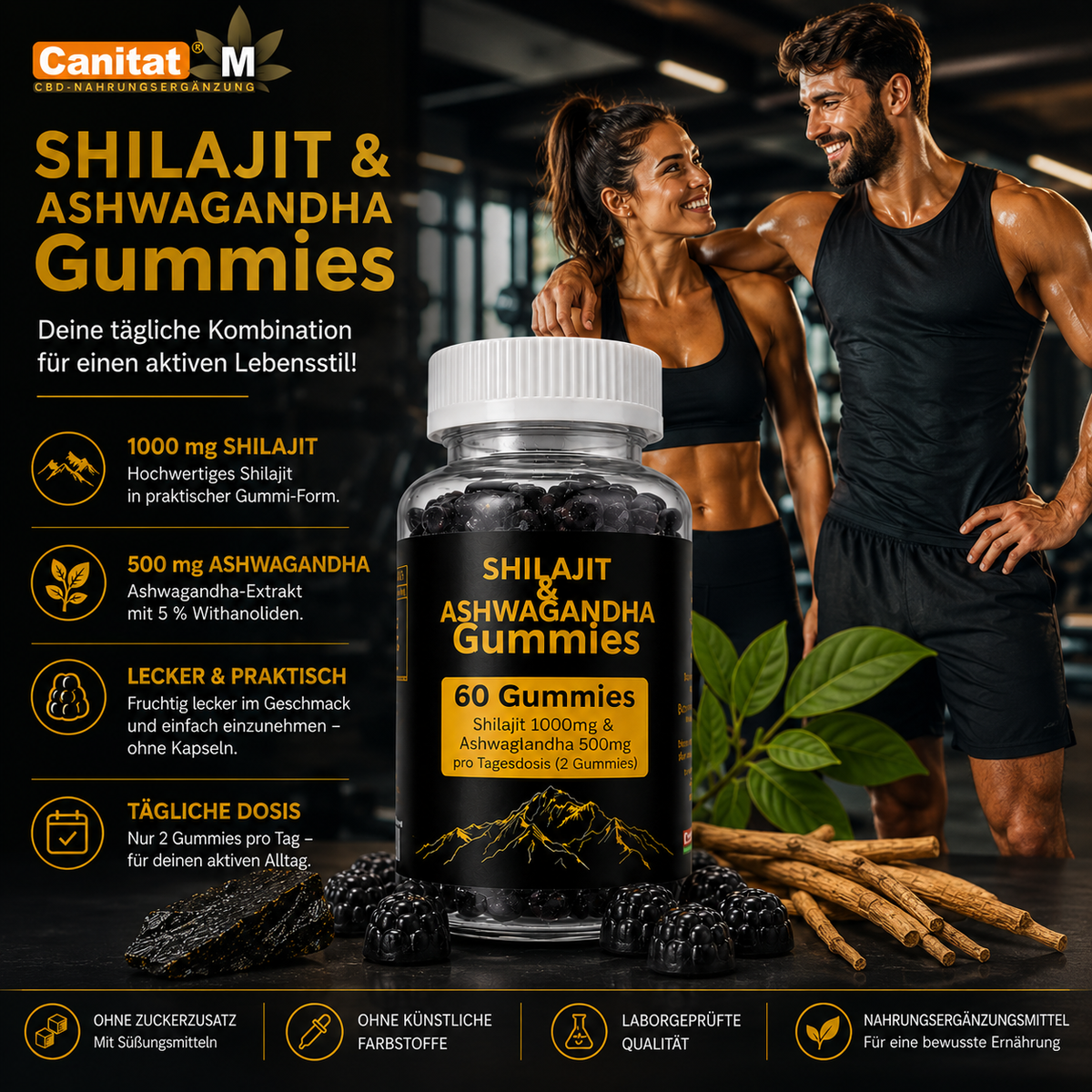 SHILAJIT + ASHWAGANDHA GUMMIES | 1000mg Shilajit + 500mg Ashwagandha Tagesdosis