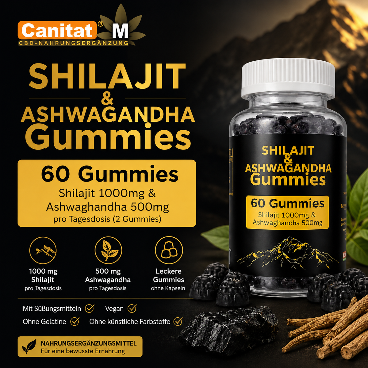 SHILAJIT + ASHWAGANDHA GUMMIES | 1000mg Shilajit + 500mg Ashwagandha Tagesdosis