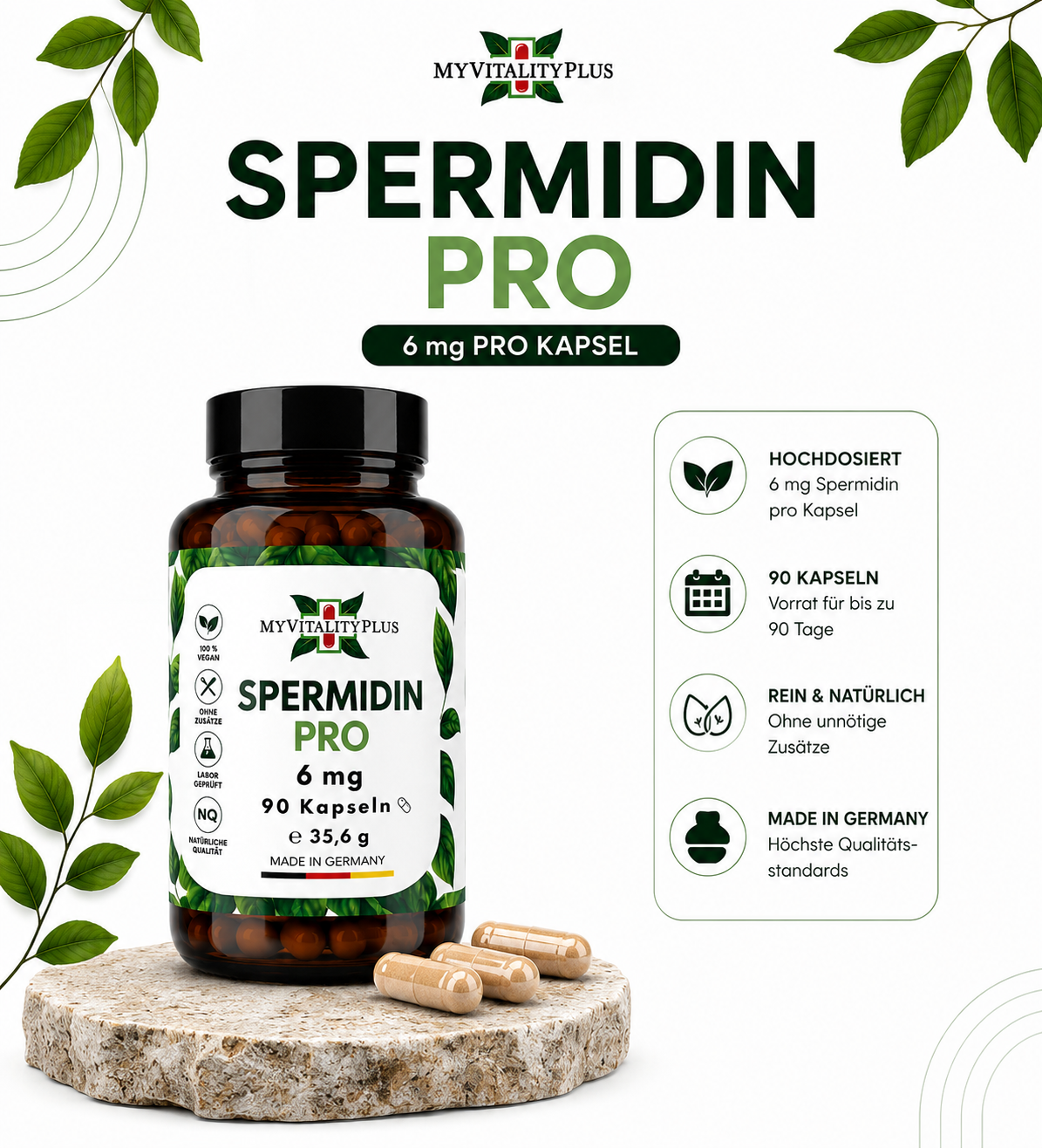 Spermidin Pro 6 mg – 90 vegane Kapseln  | MyVitalityPlus
