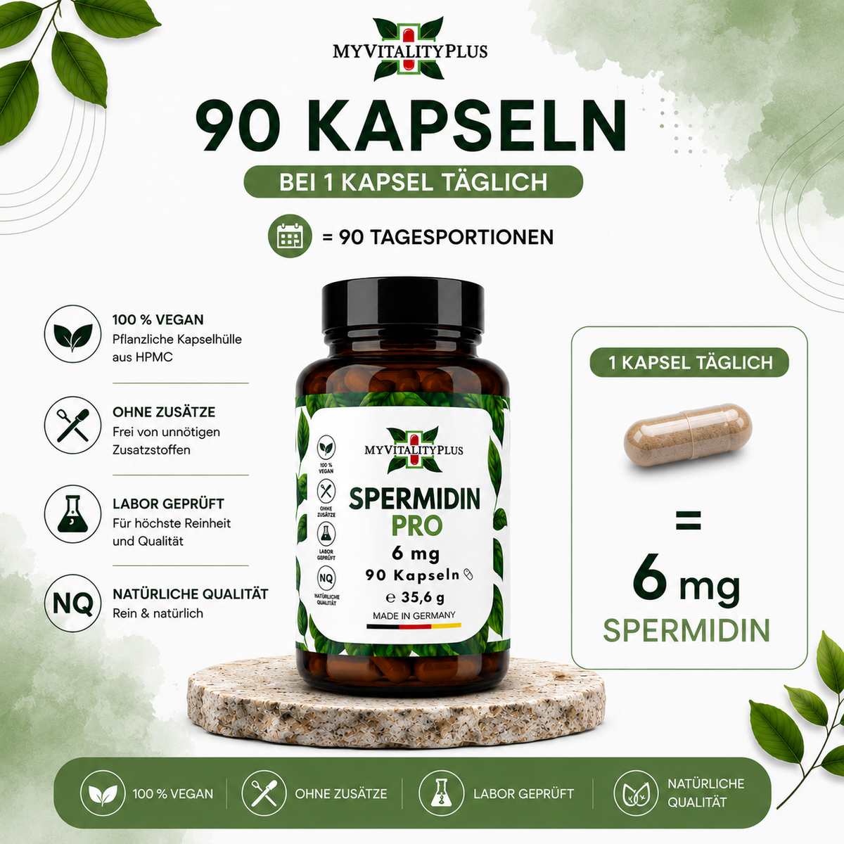 Spermidin Pro 6 mg – 90 vegane Kapseln  | MyVitalityPlus